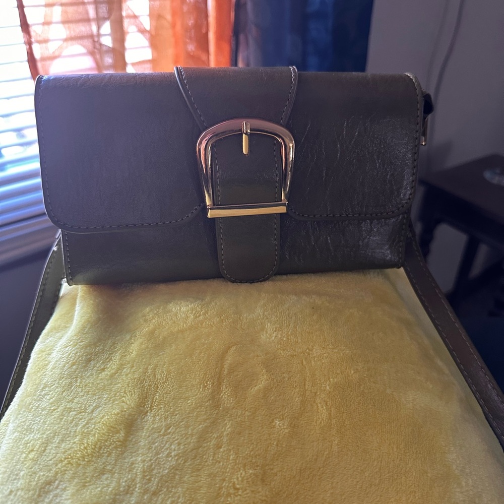 Elegant Army Green Vegan Leather Crossbody - Picture 13 of 16